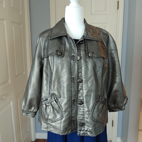 Style & Co Pewter Faux Leather Jacket, PL - Picture 2 of 11